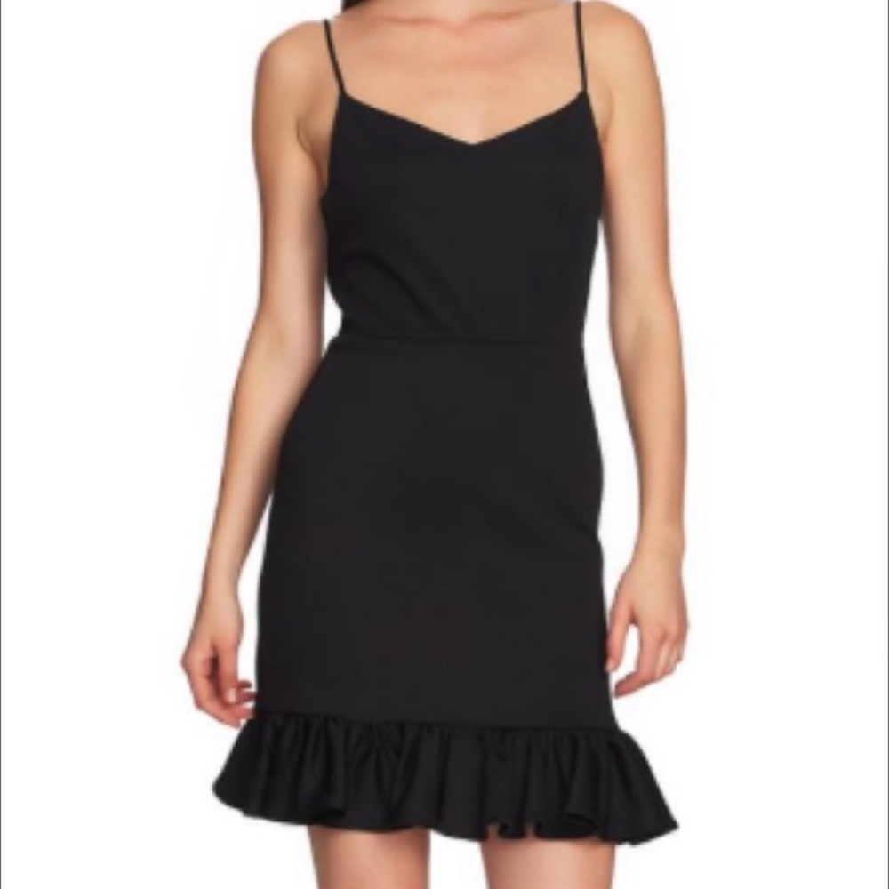 1. State Black Ruffled Hem Spaghetti Strap Mini Cocktail Little Black Dress NEW
